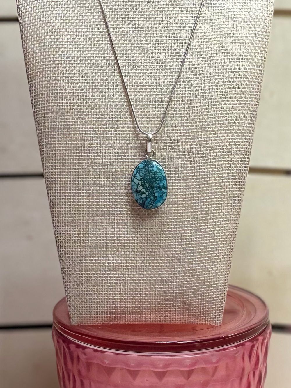 Artisan Turquoise Oval Pendant Necklace - Blue Matrix Stone